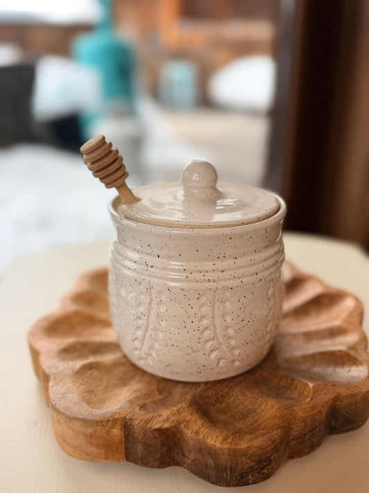 Carved Speckled Honey Pot- butterscotch