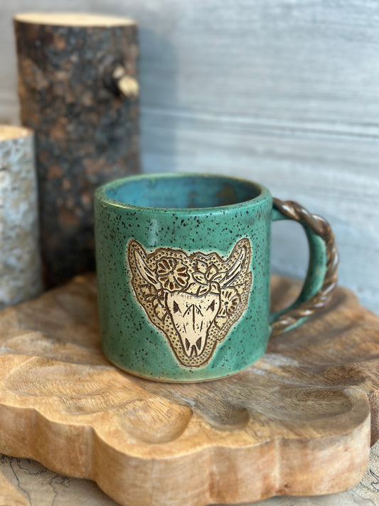 Floral Tooled Skull Mug