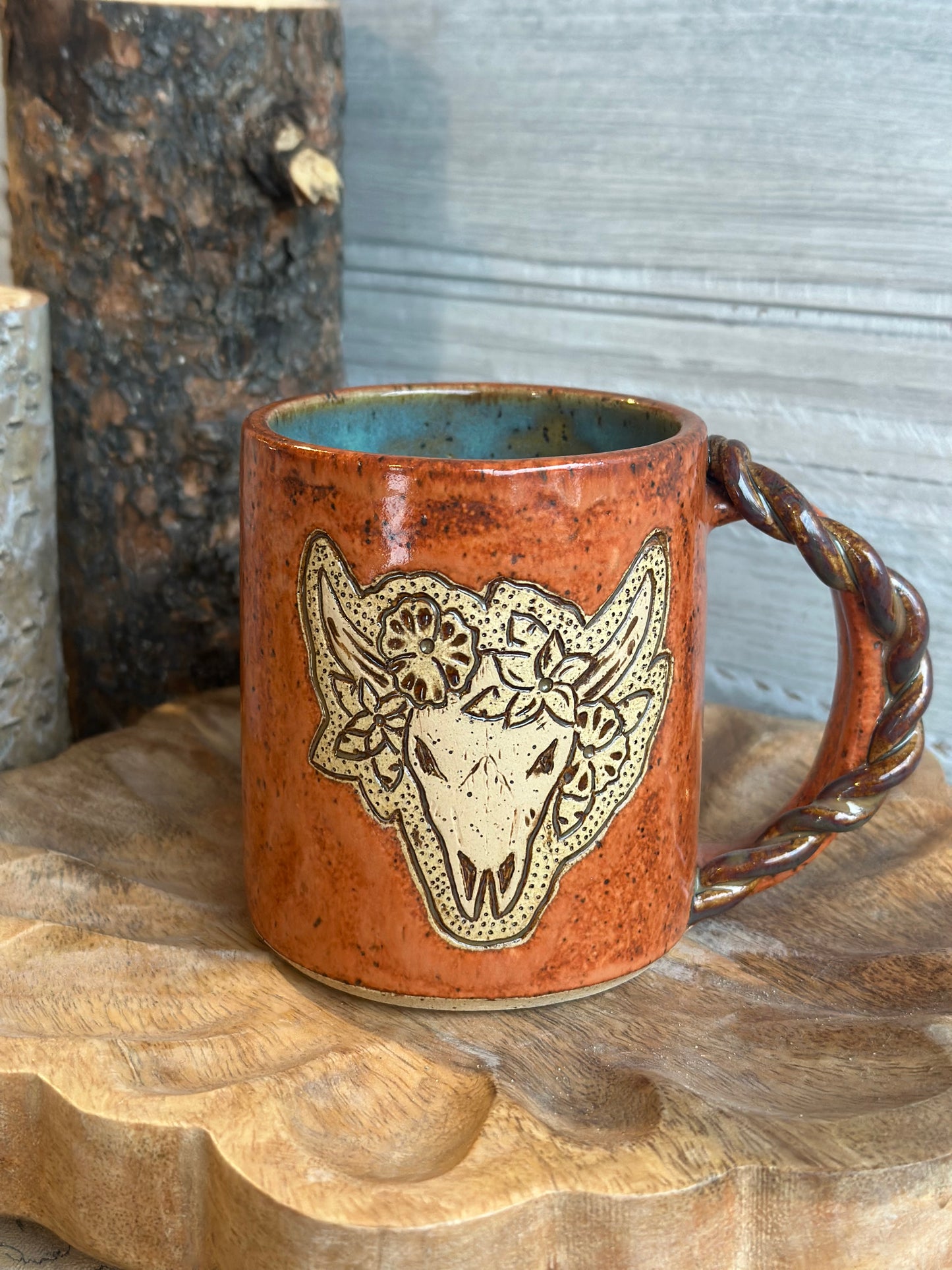 Floral Tooled Skull Mug