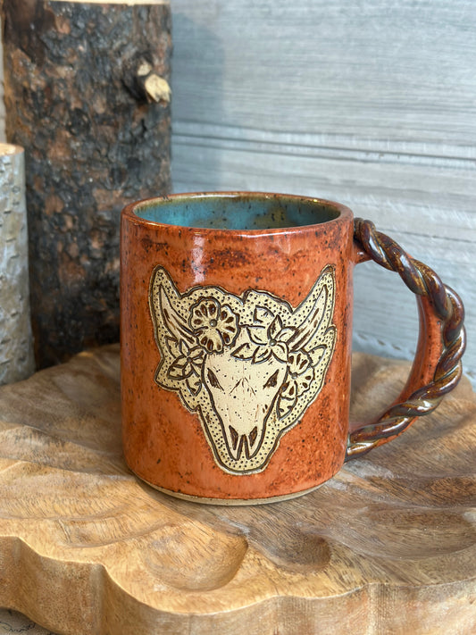 Floral Tooled Skull Mug