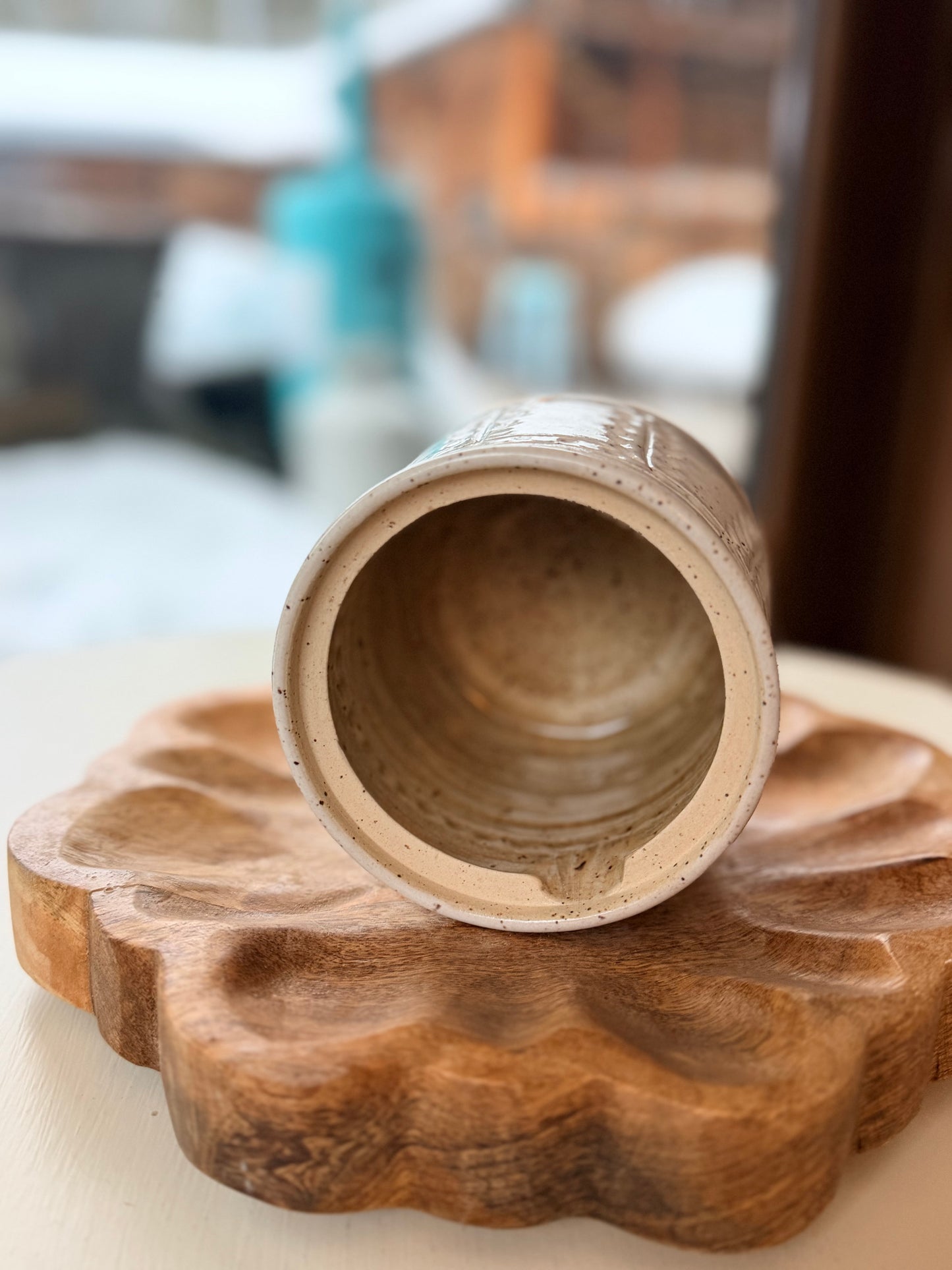 Carved Speckled Honey Pot- oatmeal