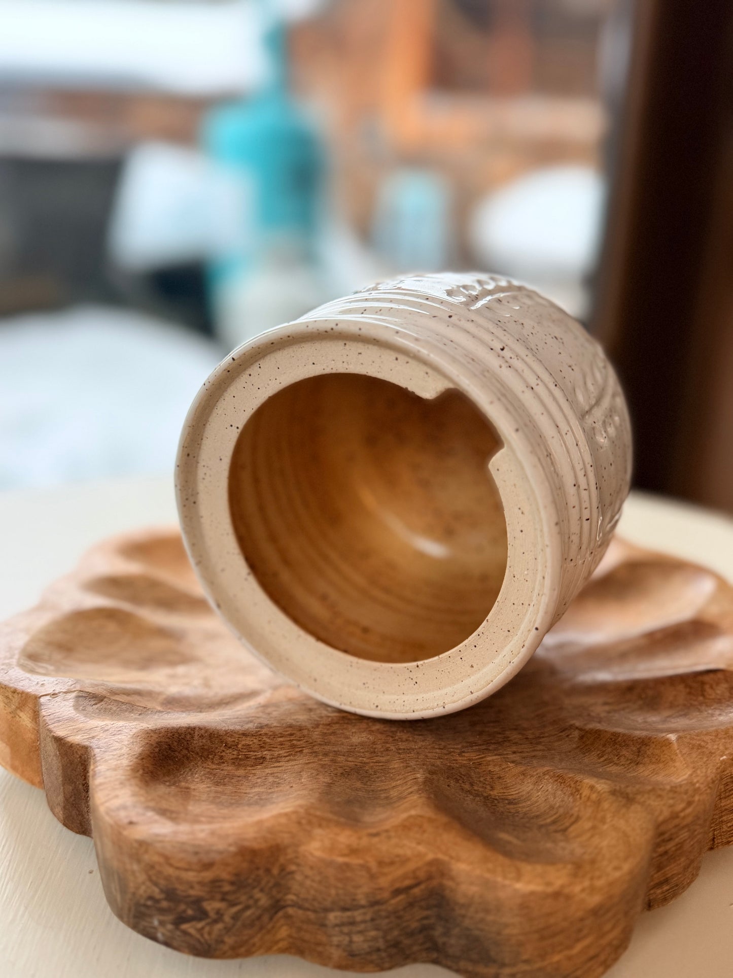 Carved Speckled Honey Pot- butterscotch