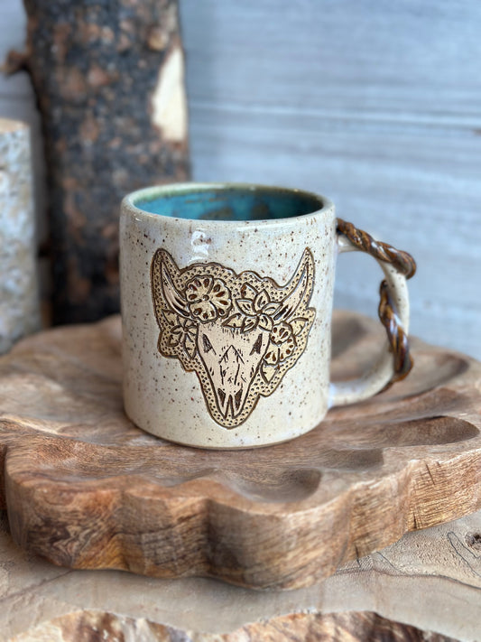 Floral Tooled Skull Mug