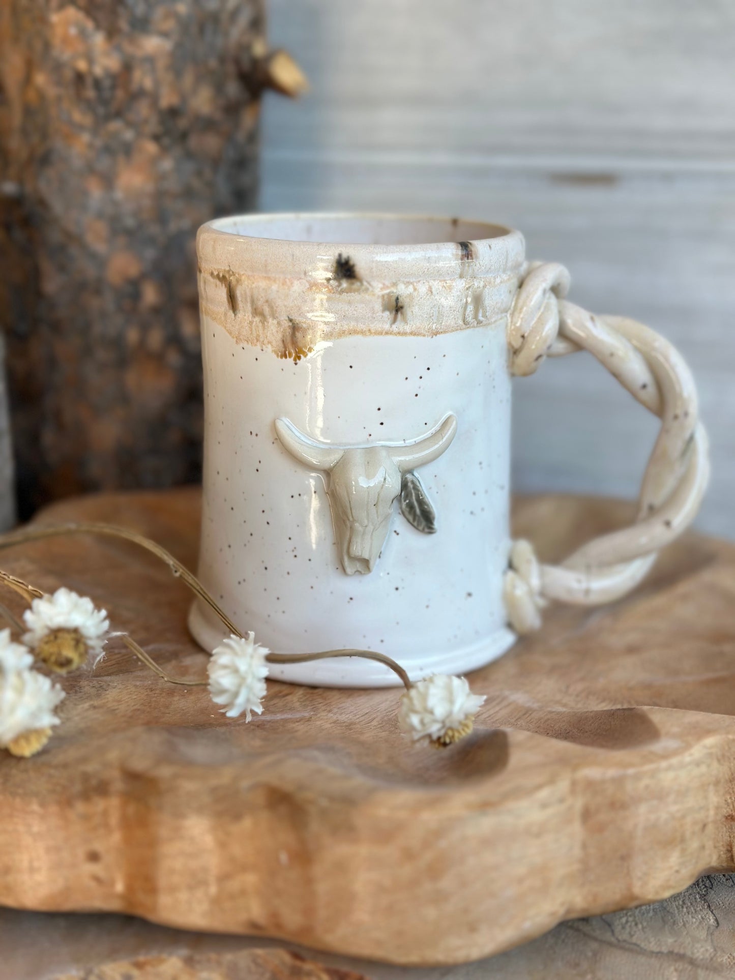 White Speckled Skull Mug