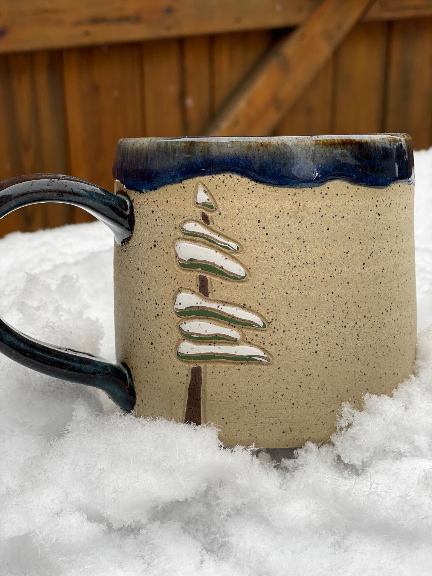 Snowy Cabin Mug - Blue