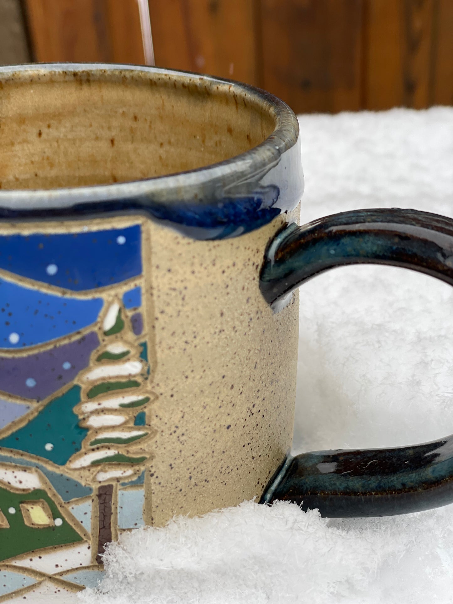 Snowy Cabin Mug - Blue