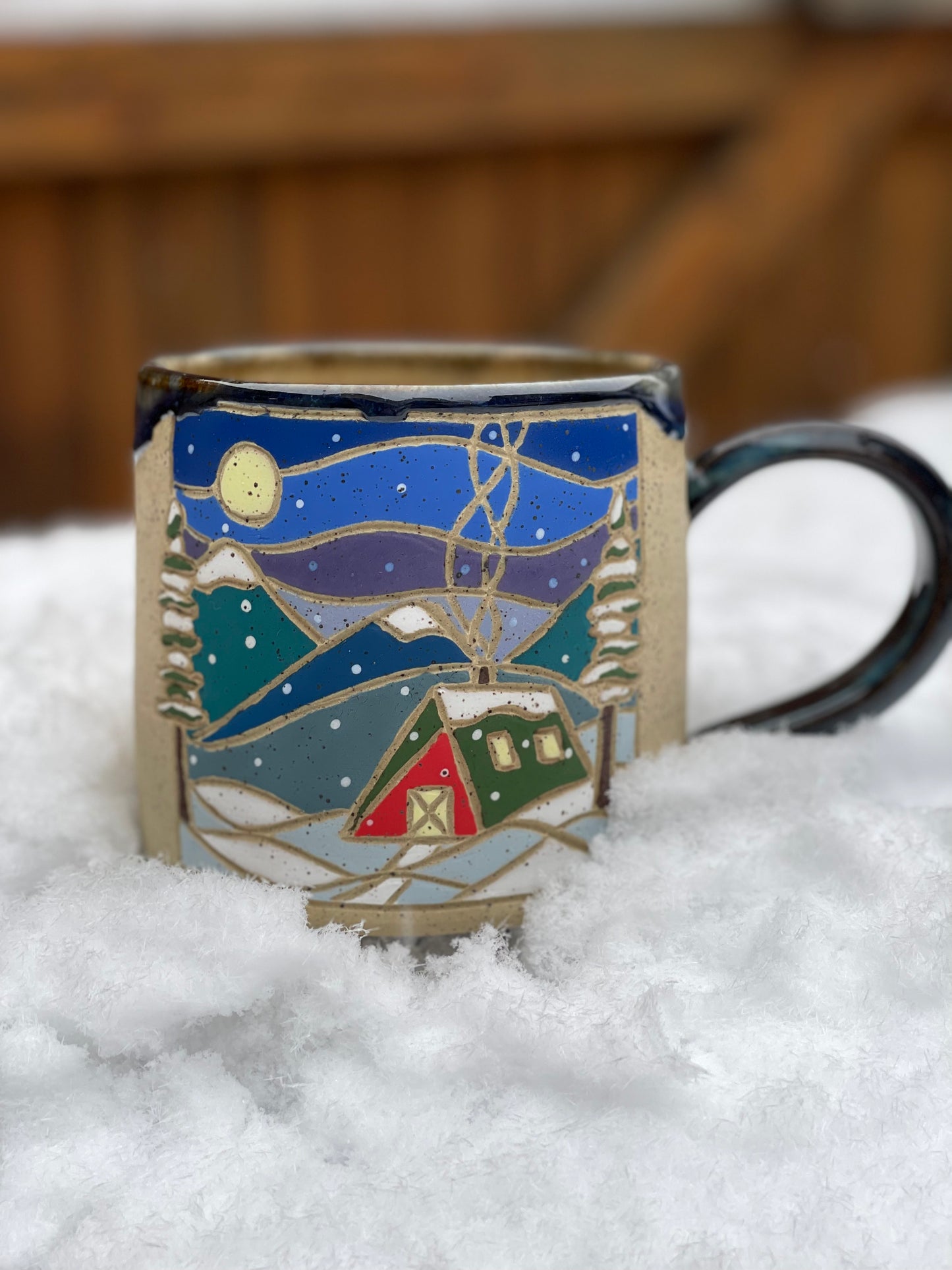 Snowy Cabin Mug - Blue